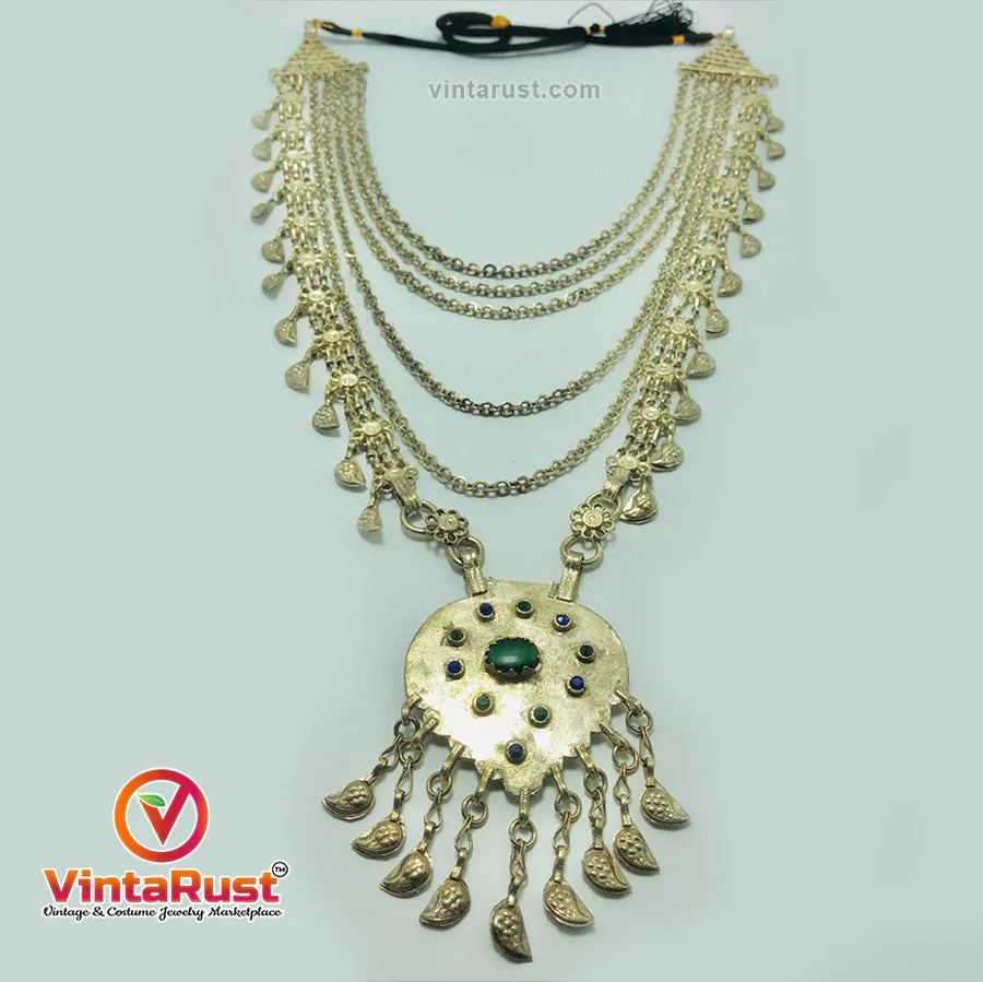 Multilayers Massive Vintage Bib Necklace With Pendant