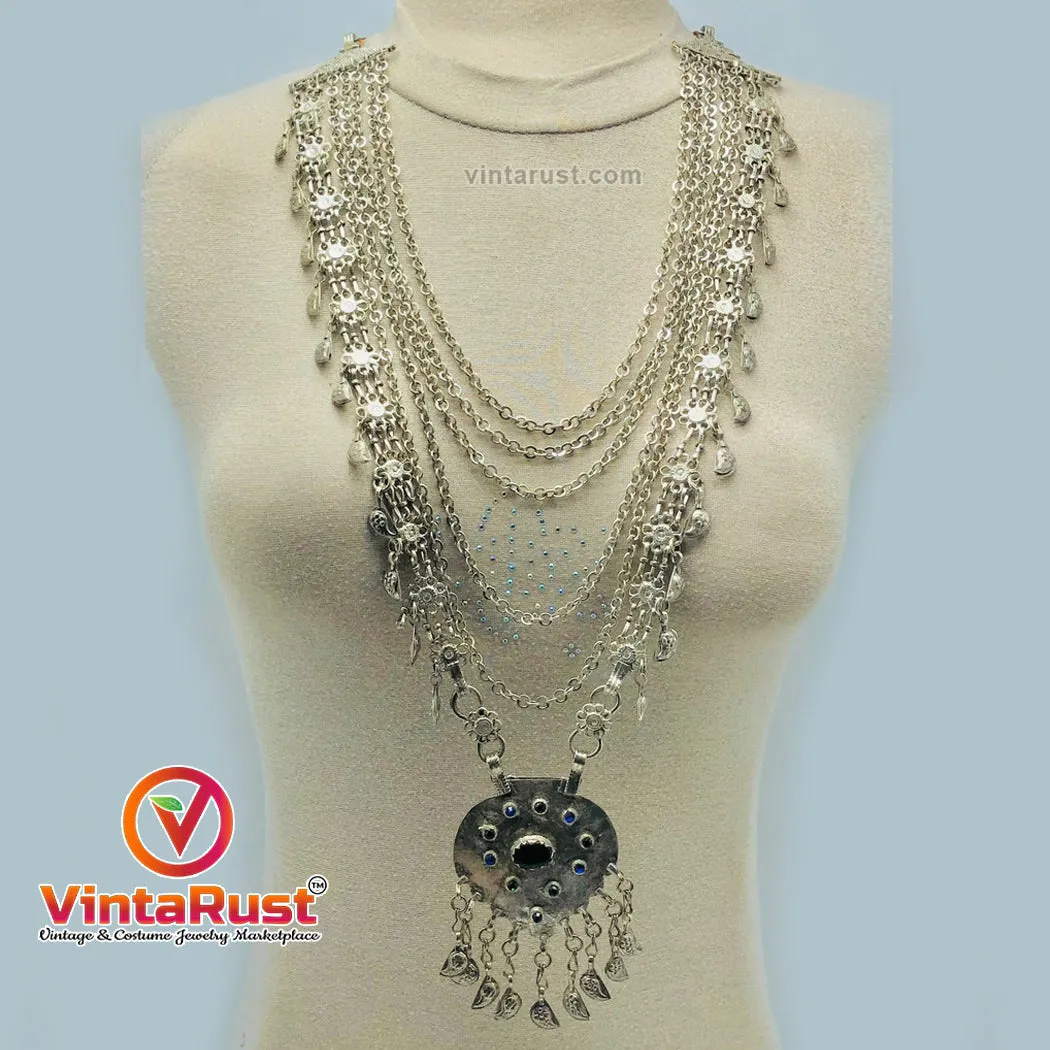 Multilayers Massive Vintage Bib Necklace With Pendant
