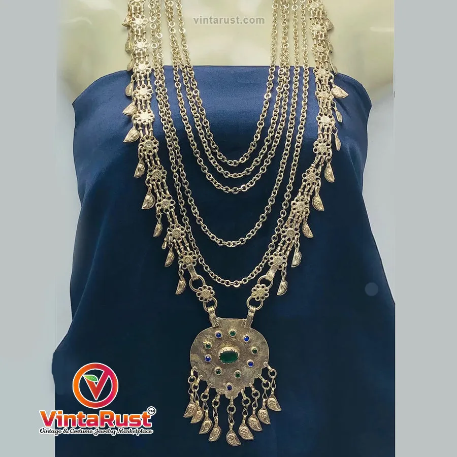 Multilayers Massive Vintage Bib Necklace With Pendant