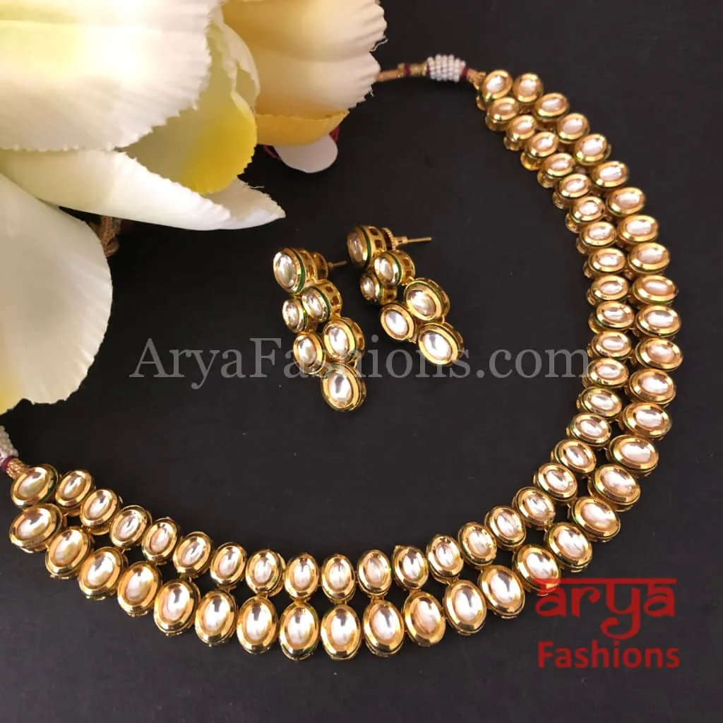 Muneeba Two line Kundan Necklace with Kundan
