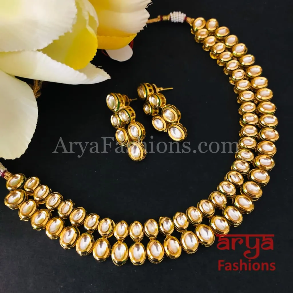 Muneeba Two line Kundan Necklace with Kundan
