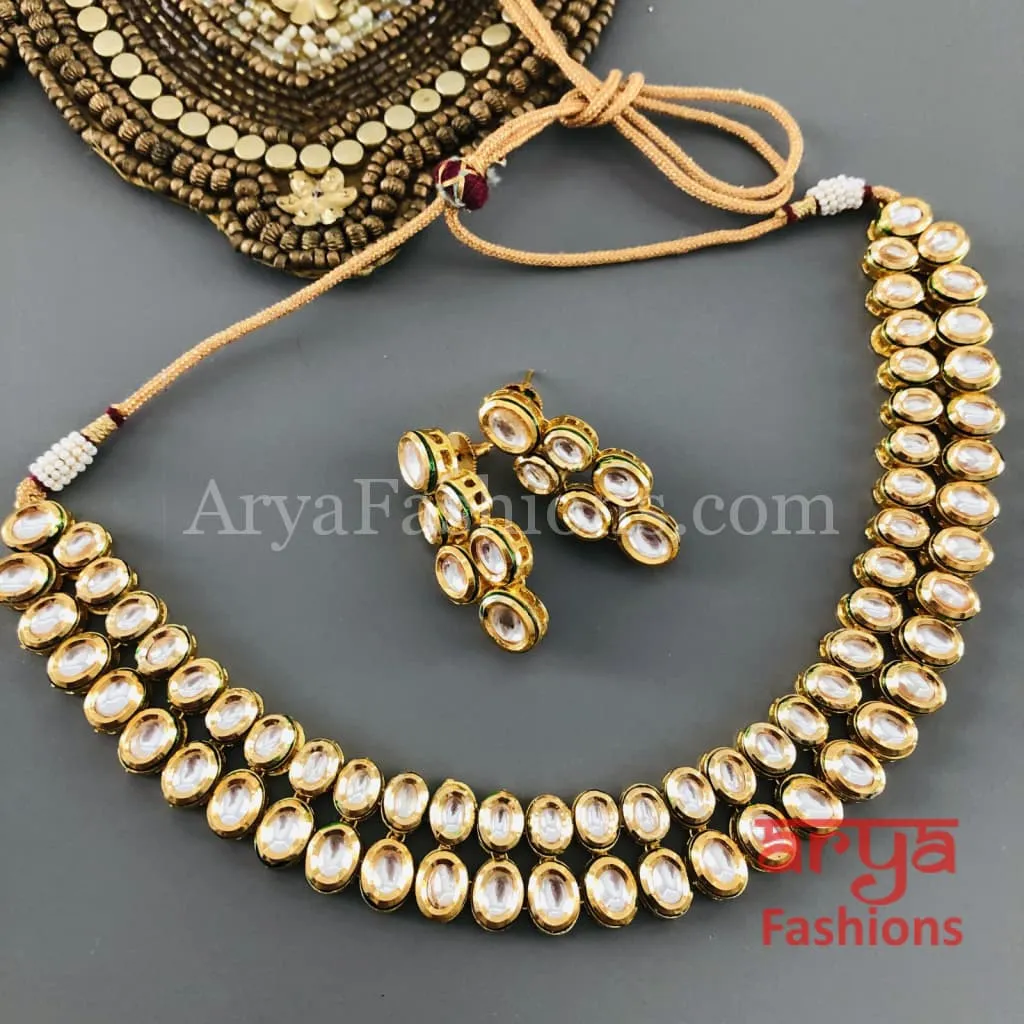 Muneeba Two line Kundan Necklace with Kundan