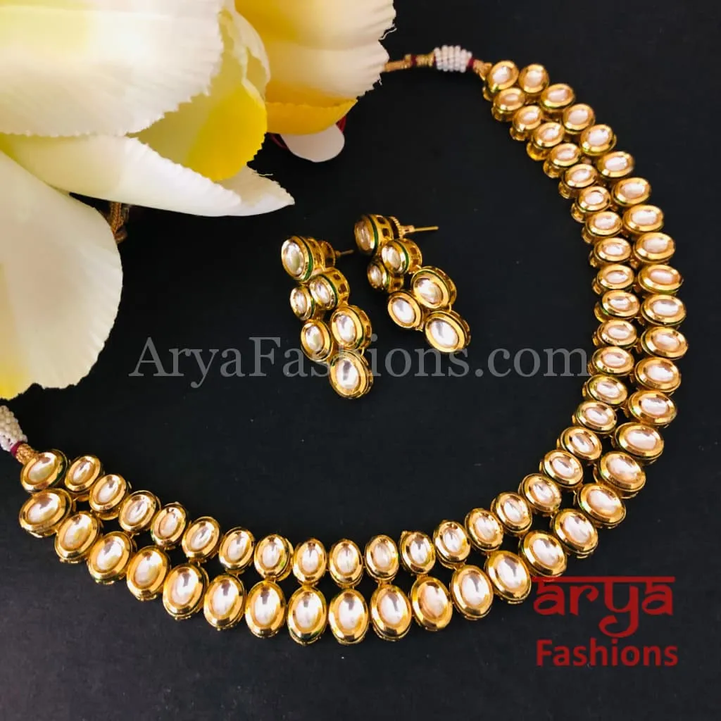 Muneeba Two line Kundan Necklace with Kundan