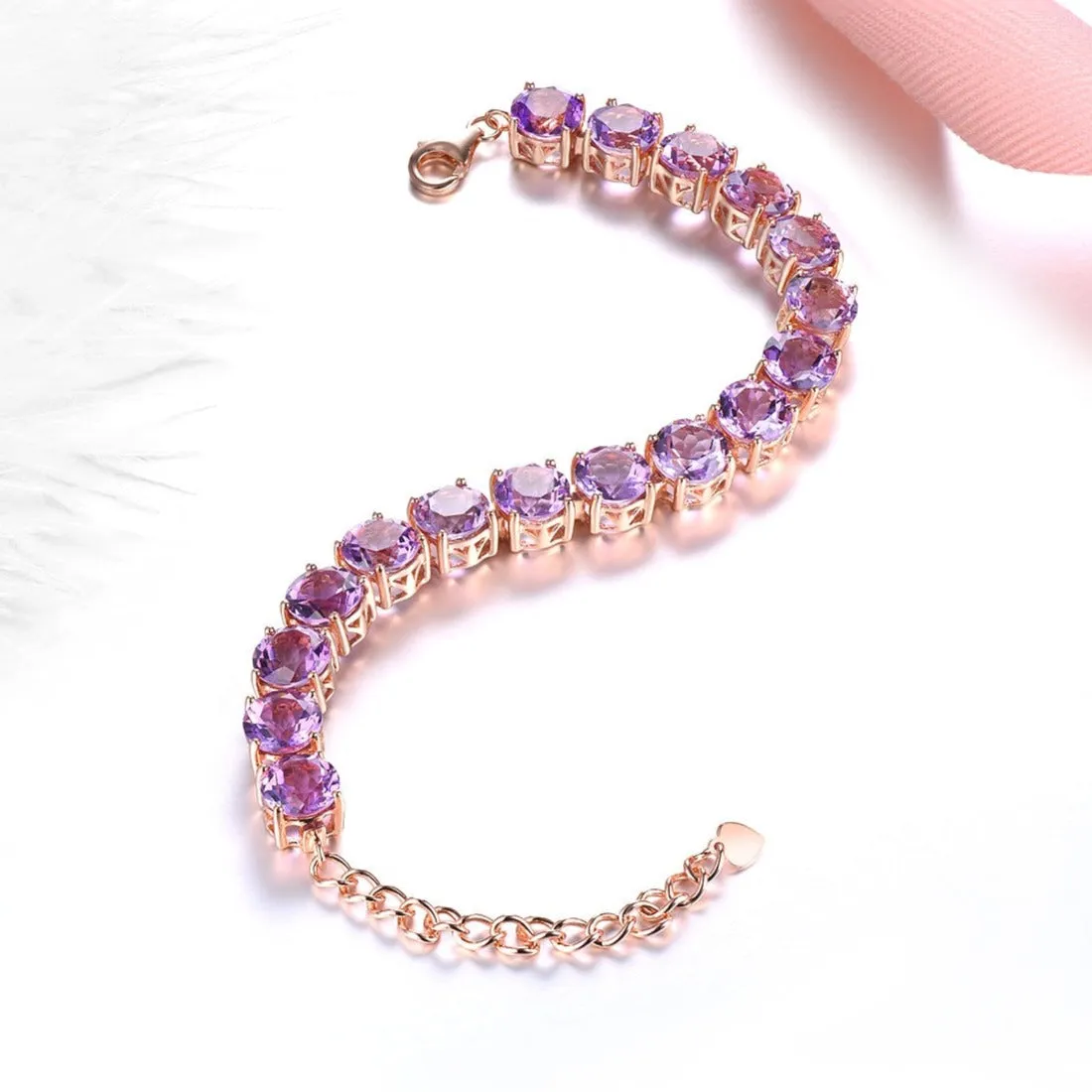 Natural Amethyst & Rose Gold Plated S925 Bracelet - 22ct
