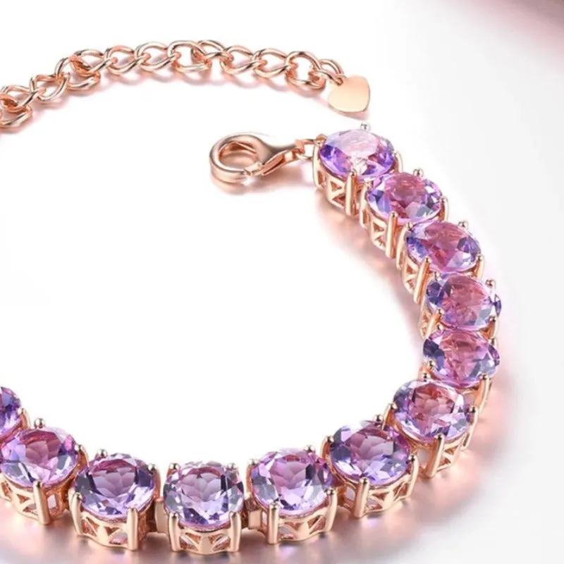 Natural Amethyst & Rose Gold Plated S925 Bracelet - 22ct