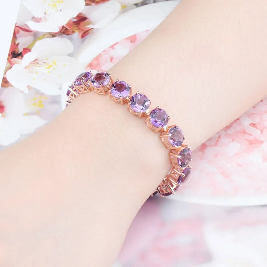 Natural Amethyst & Rose Gold Plated S925 Bracelet - 22ct