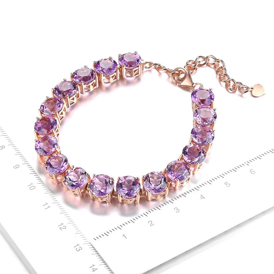 Natural Amethyst & Rose Gold Plated S925 Bracelet - 22ct