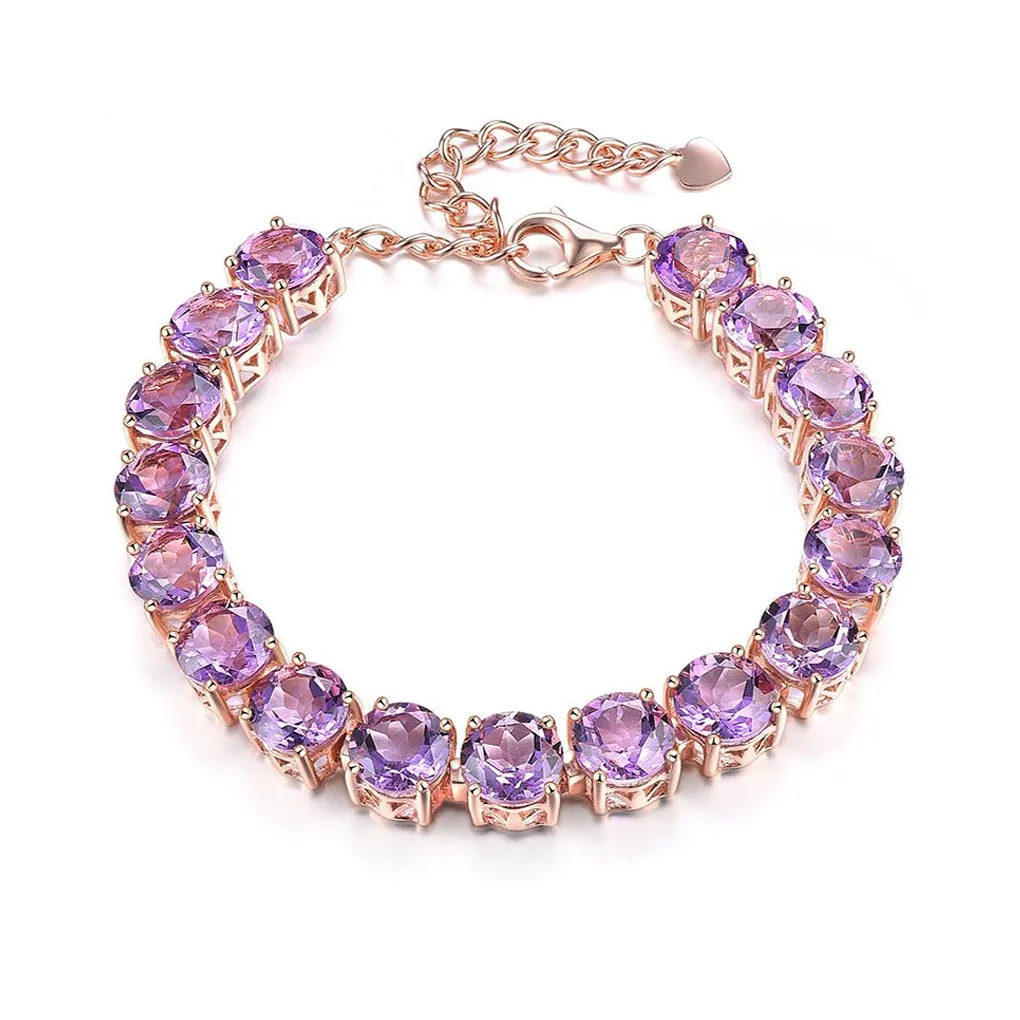 Natural Amethyst & Rose Gold Plated S925 Bracelet - 22ct
