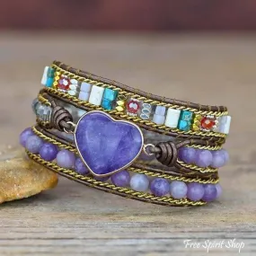 Natural Amethyst Heart Wrap Bracelet by Free Spirit