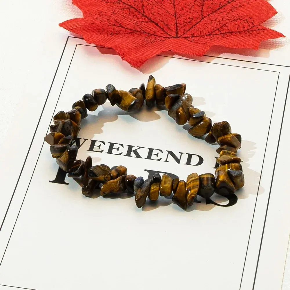 Natural Crystal Crushed Stone Bracelet Irregular Reiki Lucky Elastic Bracelet Ladies Fashion Strawberry Crystal Amethyst Jewelry