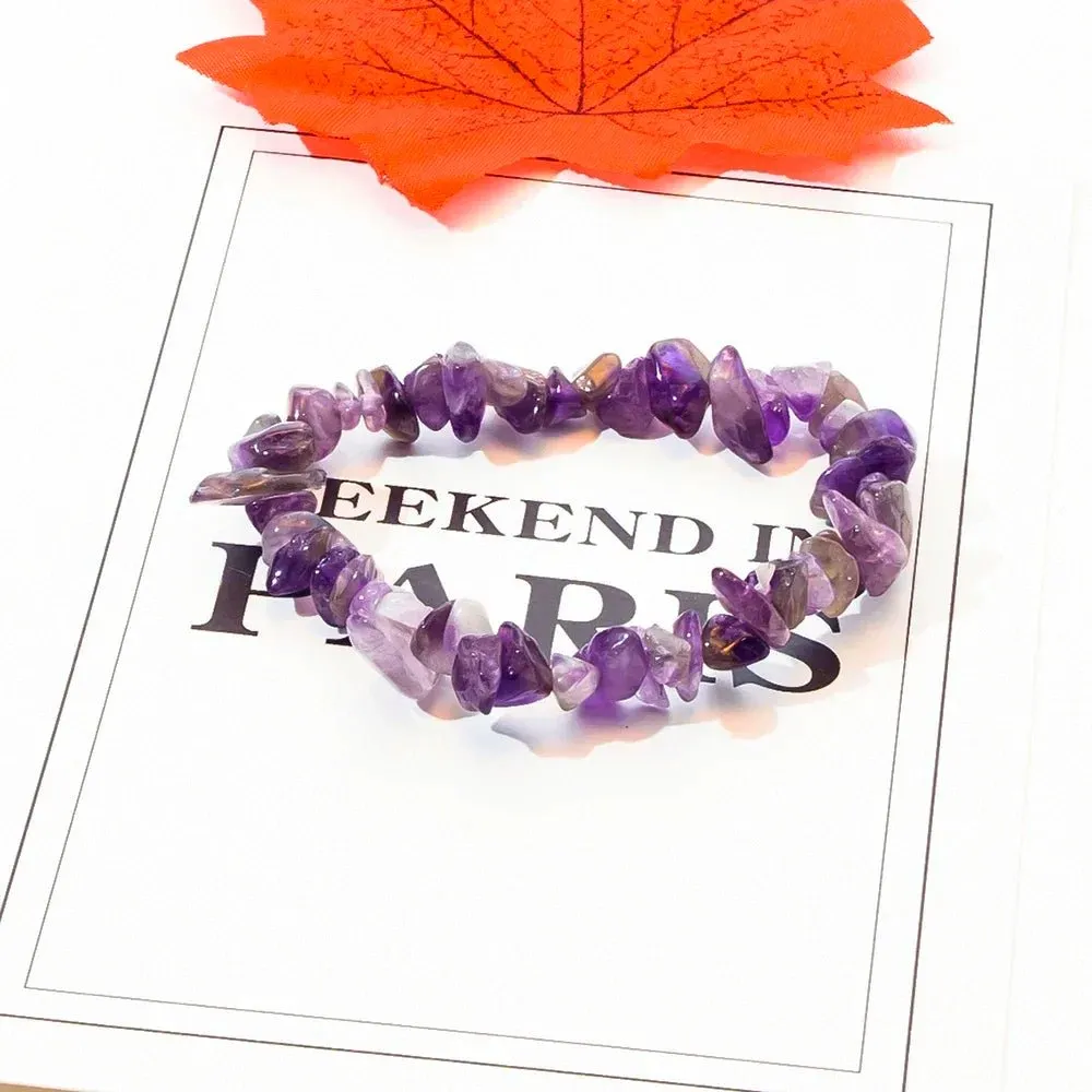 Natural Crystal Crushed Stone Bracelet Irregular Reiki Lucky Elastic Bracelet Ladies Fashion Strawberry Crystal Amethyst Jewelry