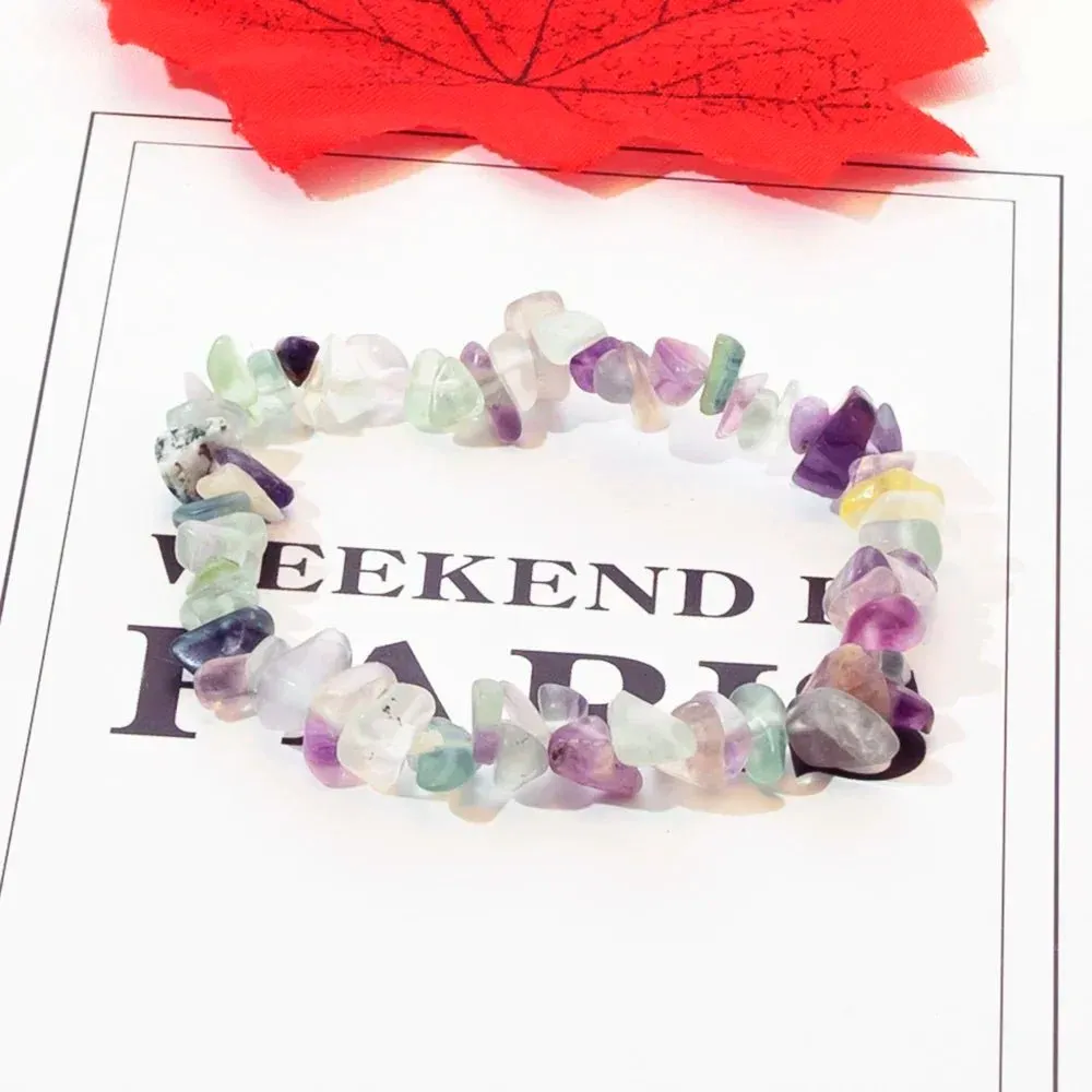 Natural Crystal Crushed Stone Bracelet Irregular Reiki Lucky Elastic Bracelet Ladies Fashion Strawberry Crystal Amethyst Jewelry