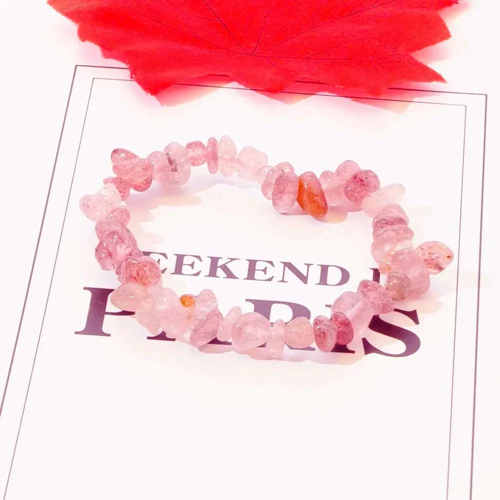 Natural Crystal Crushed Stone Bracelet Irregular Reiki Lucky Elastic Bracelet Ladies Fashion Strawberry Crystal Amethyst Jewelry