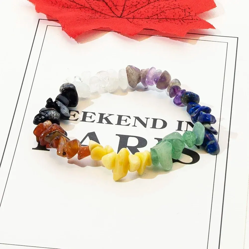 Natural Crystal Crushed Stone Bracelet Irregular Reiki Lucky Elastic Bracelet Ladies Fashion Strawberry Crystal Amethyst Jewelry