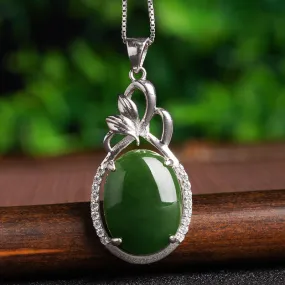 Natural Jade Pendant Nephrite Silver Zircon Pendant ZPT222
