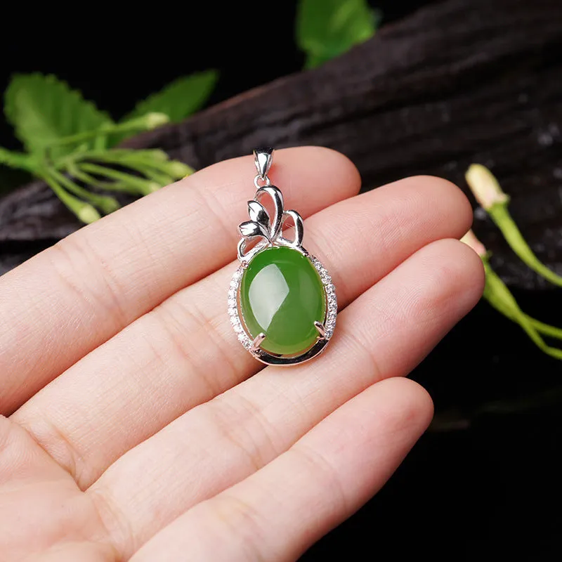Natural Jade Pendant Nephrite Silver Zircon Pendant ZPT222