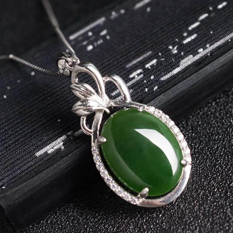Natural Jade Pendant Nephrite Silver Zircon Pendant ZPT222