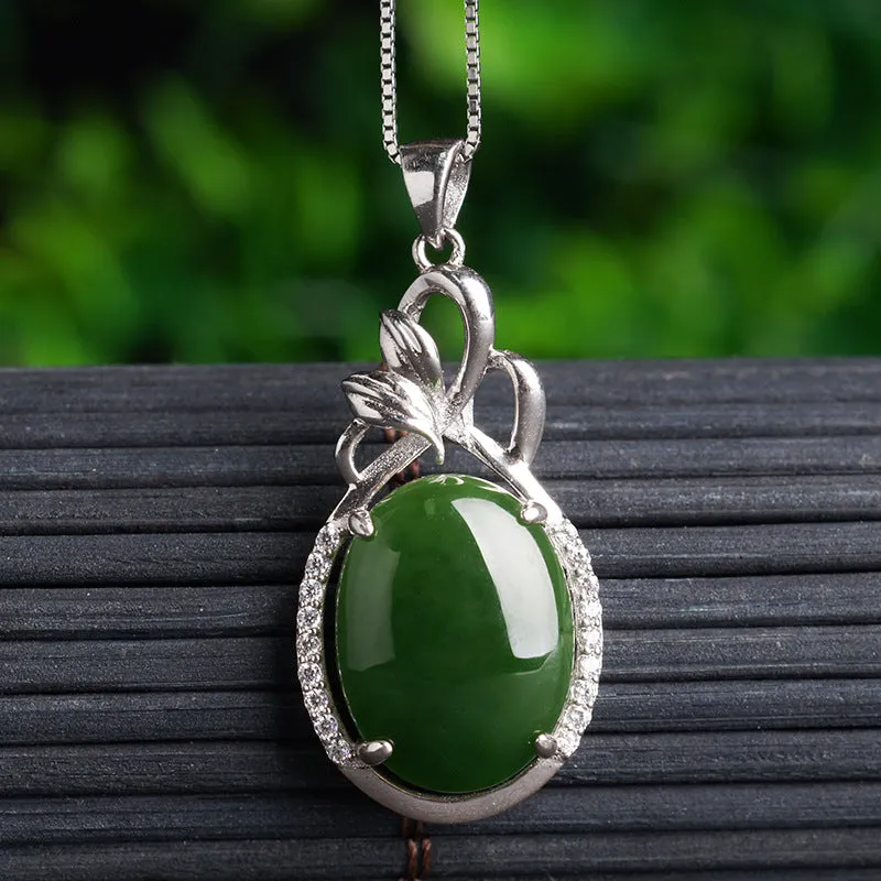 Natural Jade Pendant Nephrite Silver Zircon Pendant ZPT222