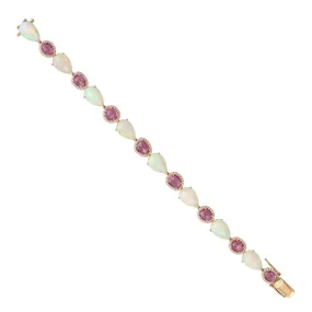 Natural Pink Sapphire Opal ethopian Diamond Fixed & Flexible 18k Gold Bracelet