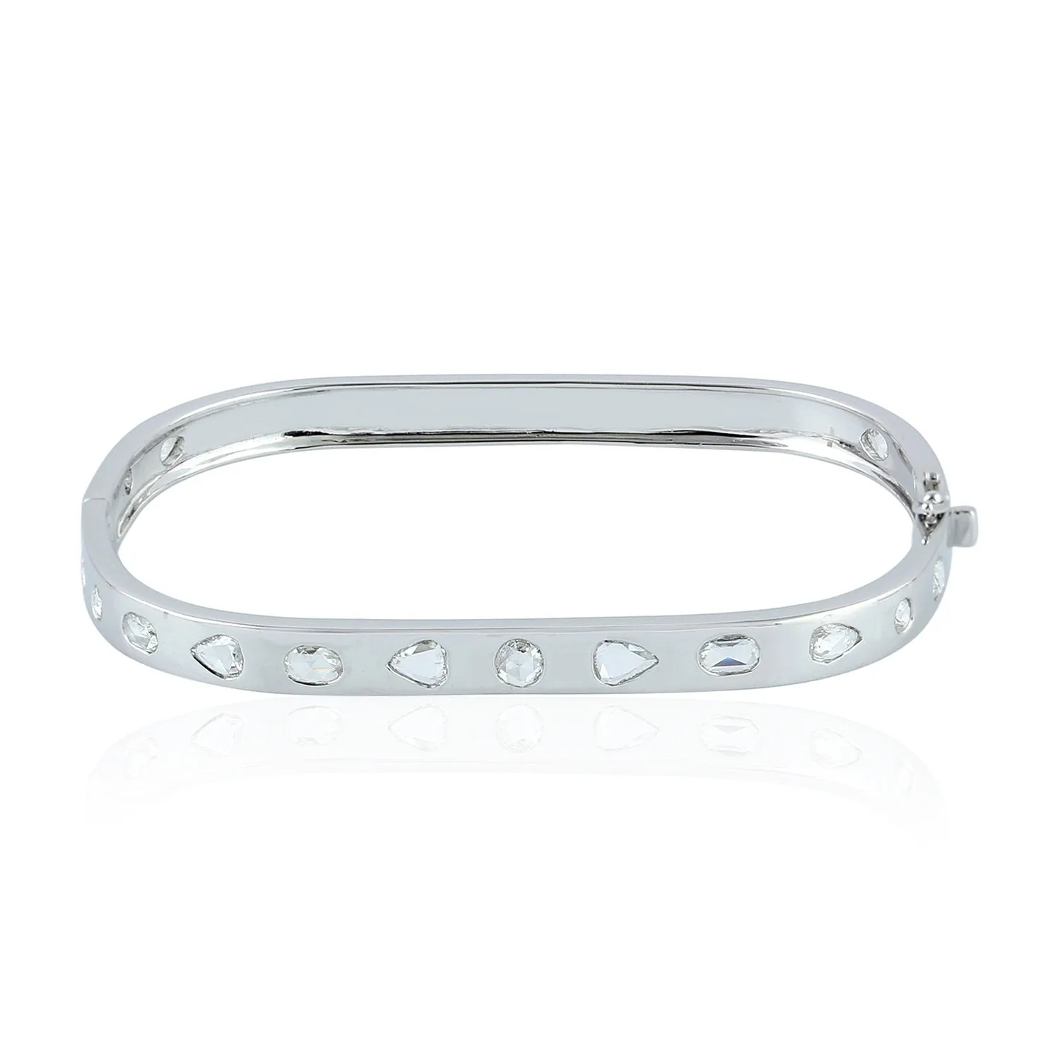 Natural Uncut/Rose Cut Diamond 18k White Gold Bangle Women Jewelry