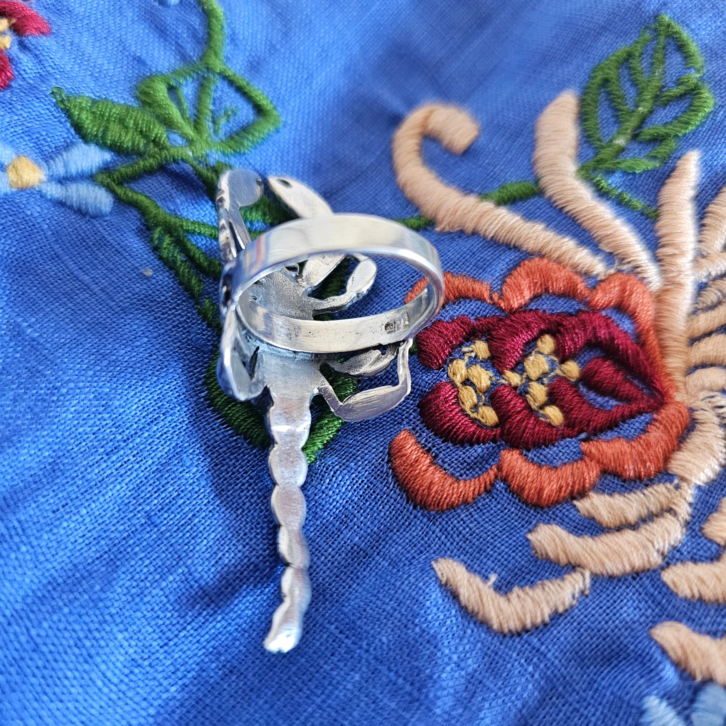 Navajo sterling silver Turquoise & coral Scorpion Ring 6cm circumference