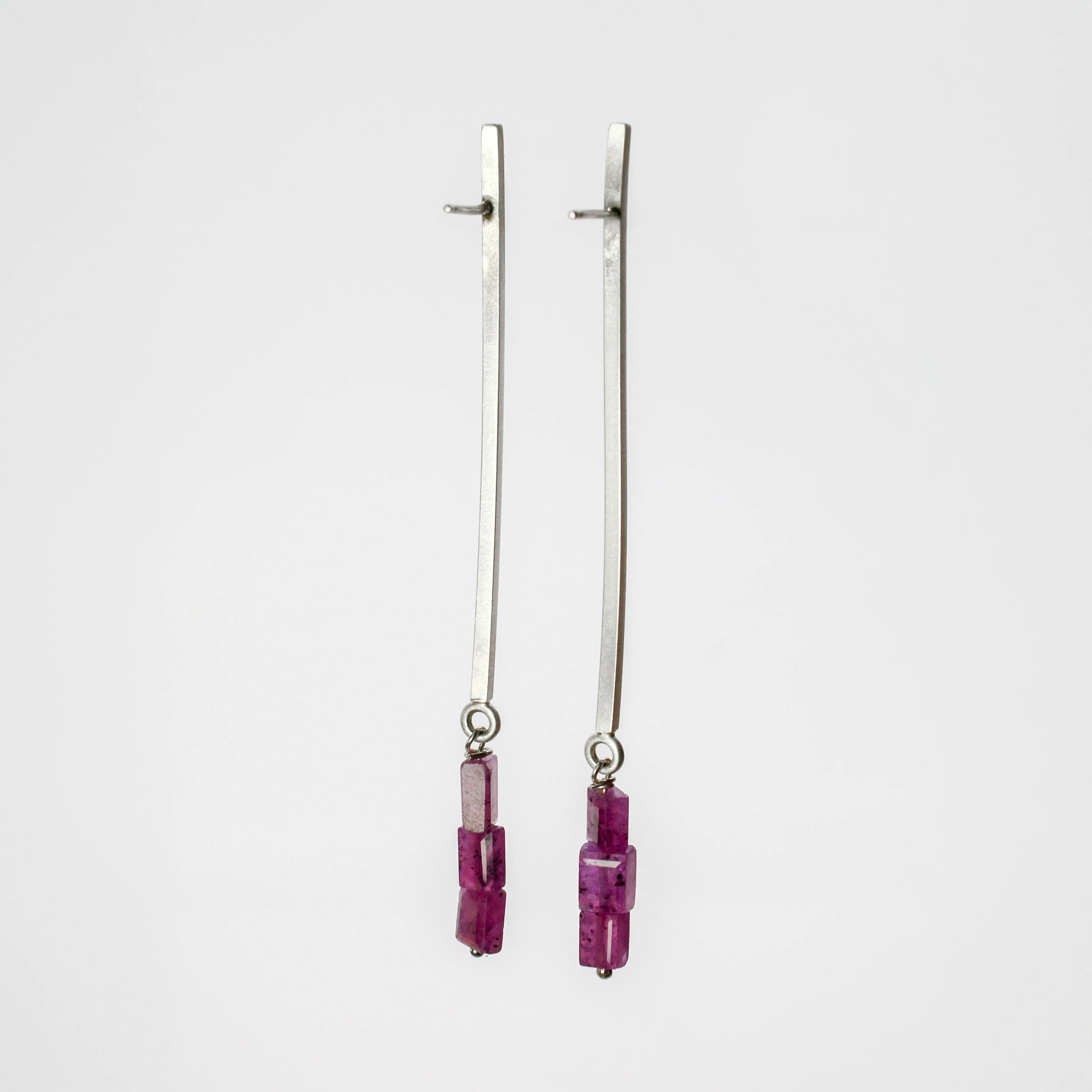 NEW! Rectangular Ruby on Sterling Silver Earrings by Rina Young