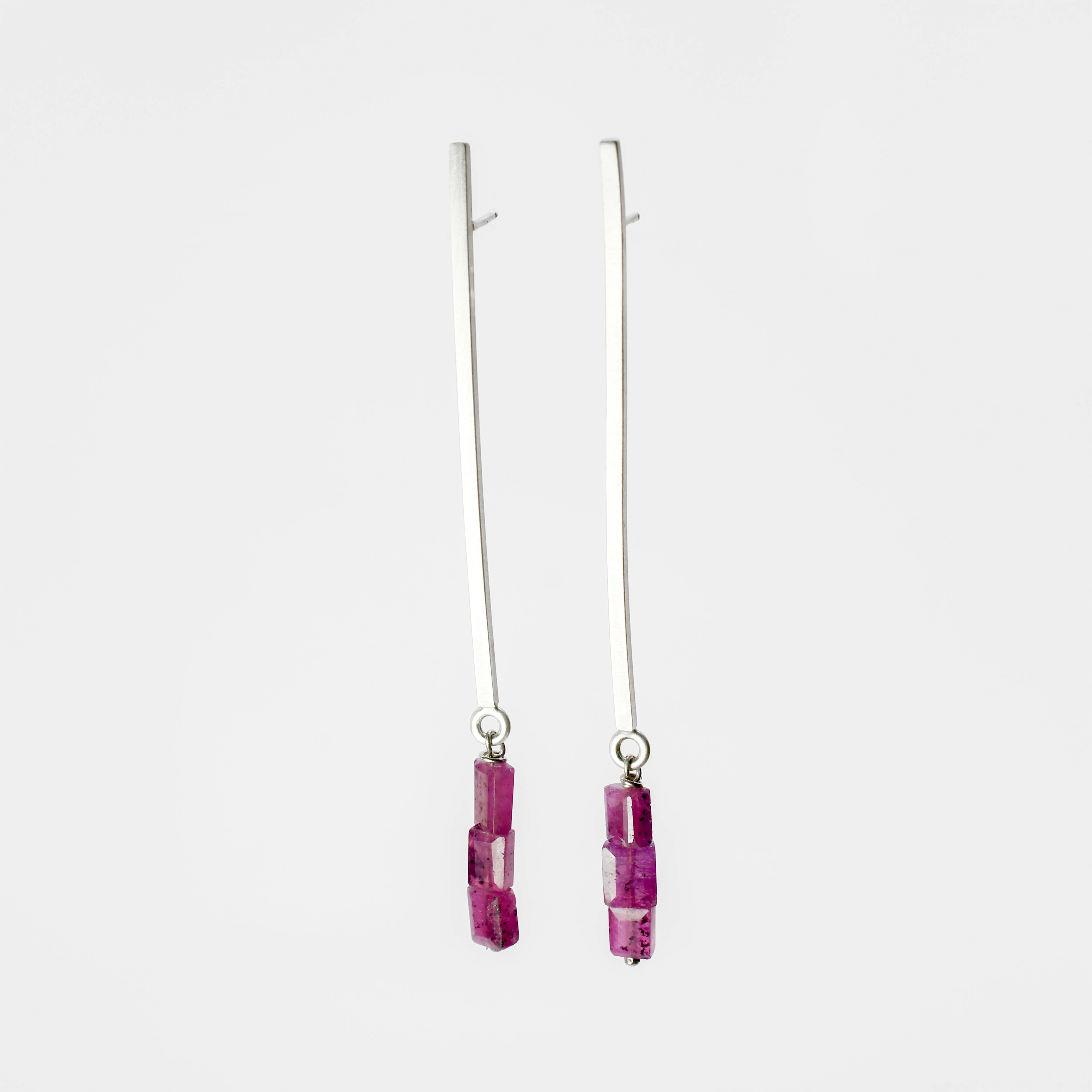 NEW! Rectangular Ruby on Sterling Silver Earrings by Rina Young