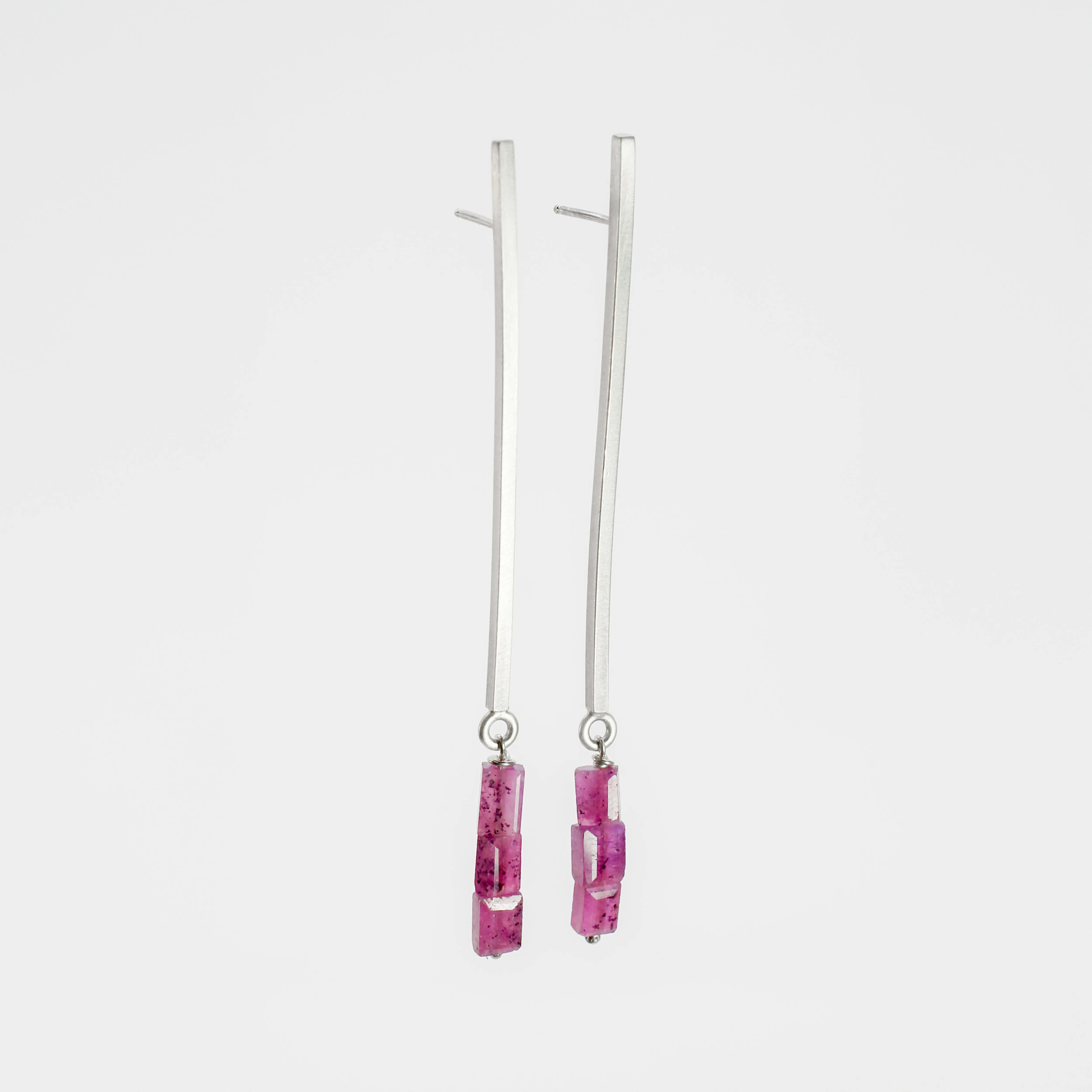 NEW! Rectangular Ruby on Sterling Silver Earrings by Rina Young