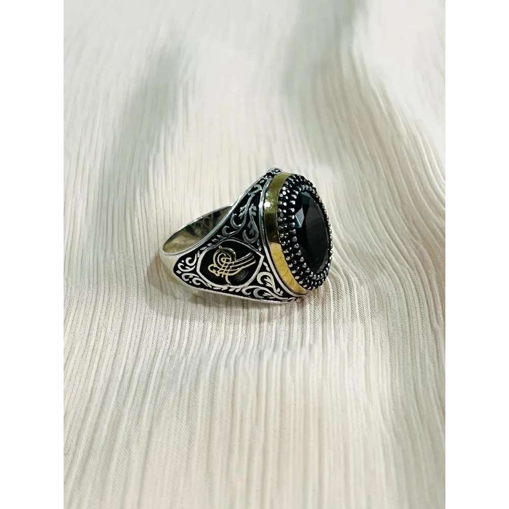 Obsidian Sterling Silver Mens Islamic Ottoman Ring