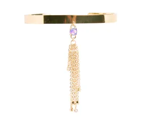 Ophelia Blue Opal and Chain Tassel Gold Cuff Bracelet