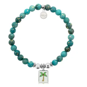Palm Tree Enamel Charm with Blue Opal Jade Charity Bracelet