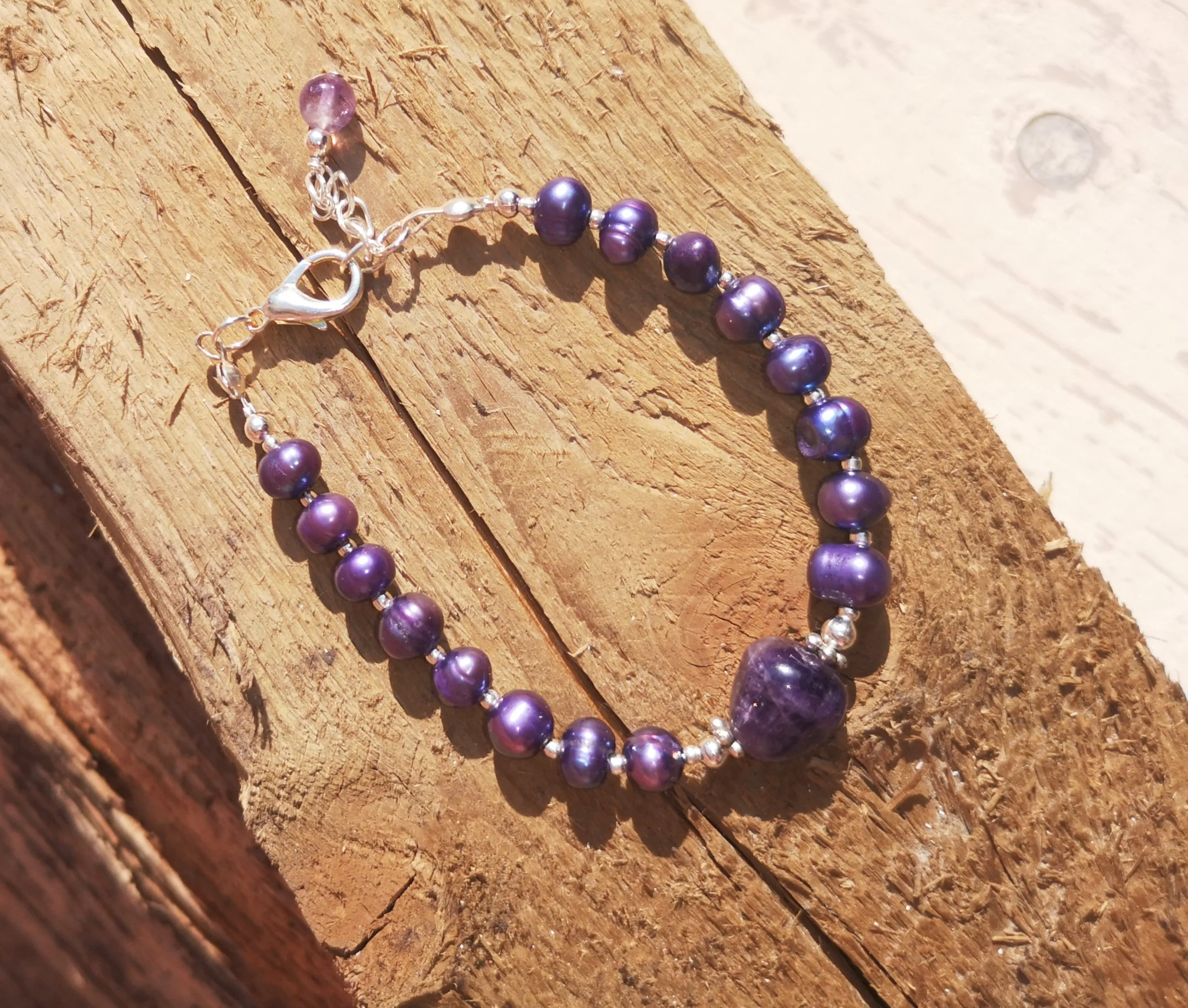 Passionata, Amethyst & freshwater pearl  bracelet, prom, healing, spiritual benefits