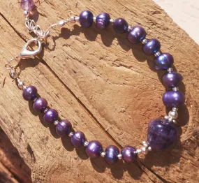Passionata, Amethyst & freshwater pearl  bracelet, prom, healing, spiritual benefits