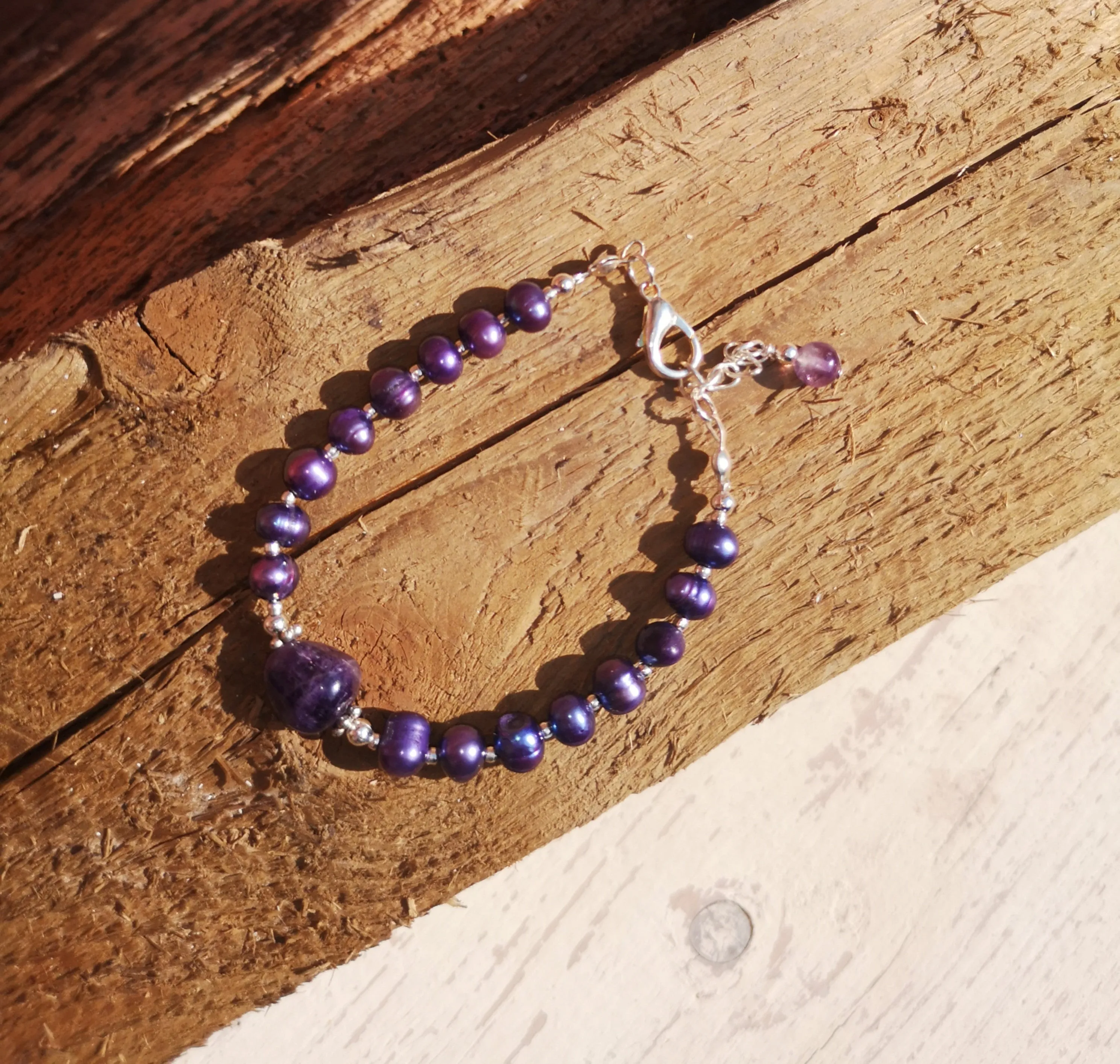 Passionata, Amethyst & freshwater pearl  bracelet, prom, healing, spiritual benefits