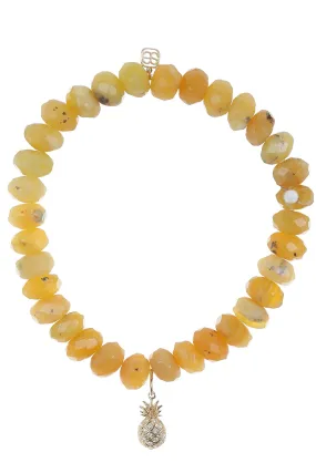 Pave Pineapple Yellow Opal Bead Bracelet