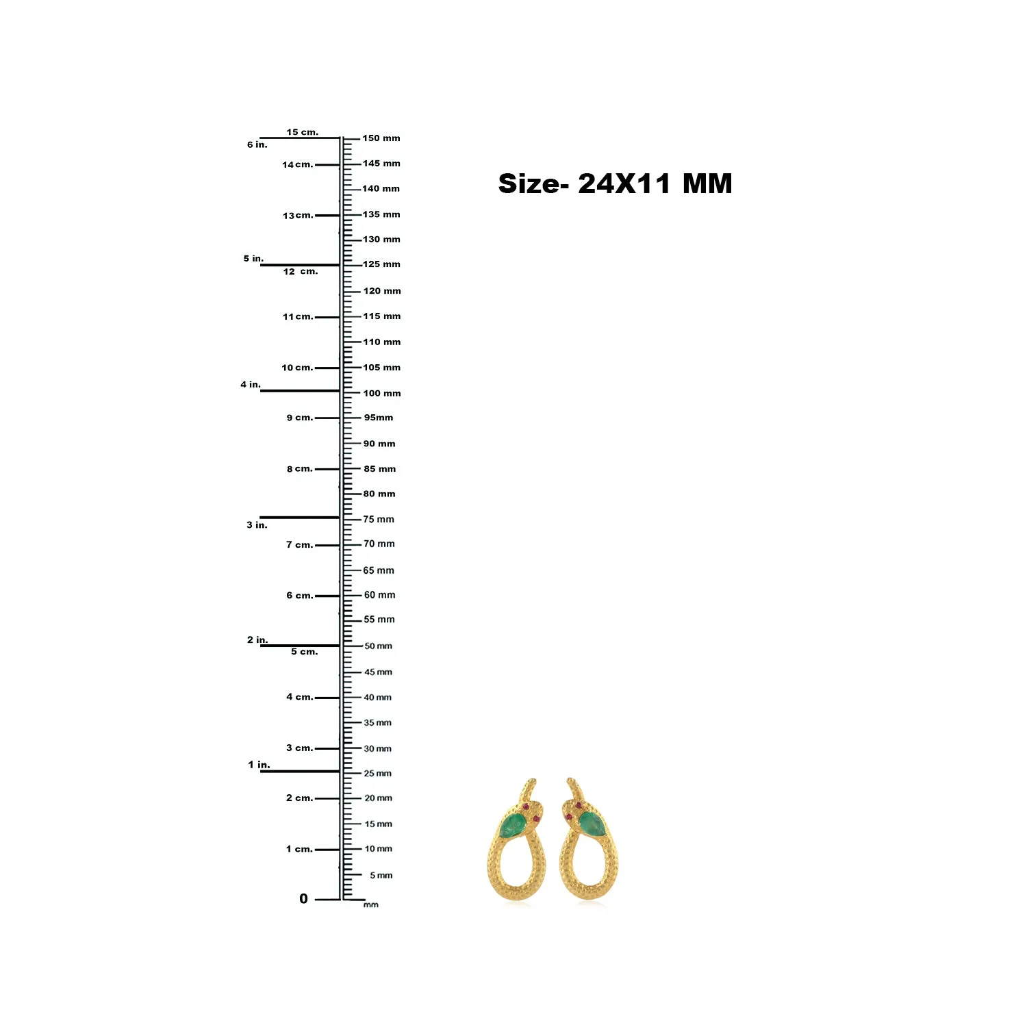 Pear Cut Emerald Bezel Set Ruby In 18k Yellow Gold Snake Dangle Earrings
