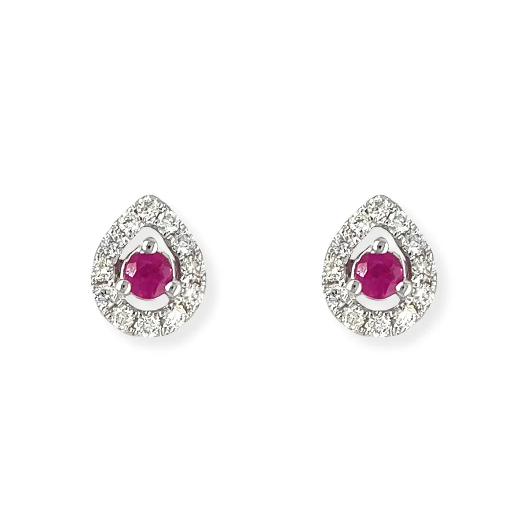 Pear Shaped Diamond & Ruby Earring