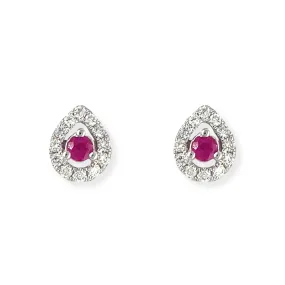 Pear Shaped Diamond & Ruby Earring