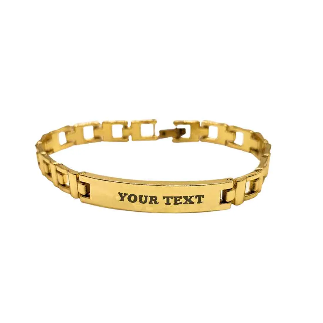Personalised Rakhi For Brother: Custom Stylish Metal Bracelet Rakhi -Black Rhodium/Gold Plated With Customized Text