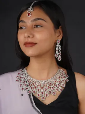 Pink Color Silver Plated Faux Diamond Bridal Necklace Set - CZSET292M