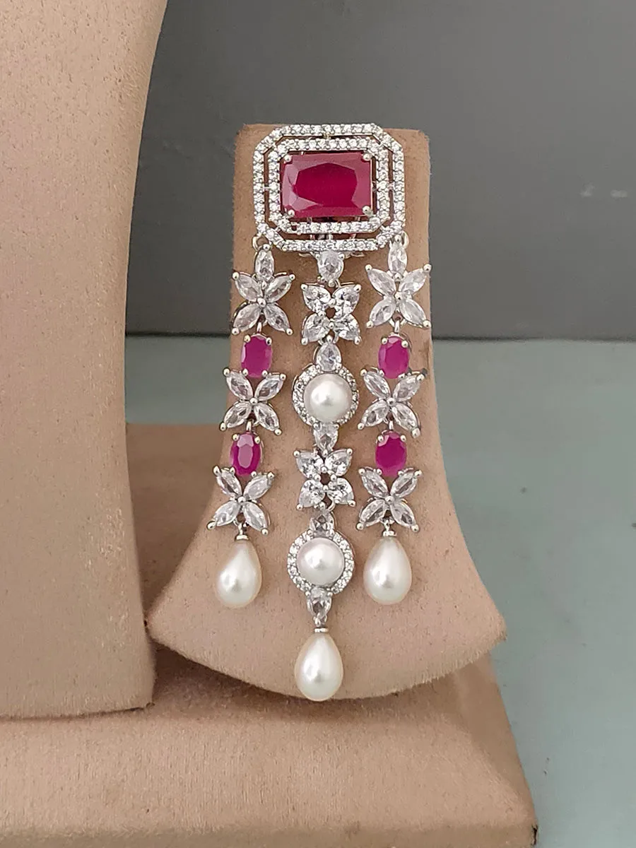 Pink Color Silver Plated Faux Diamond Necklace Set - CZSET217P