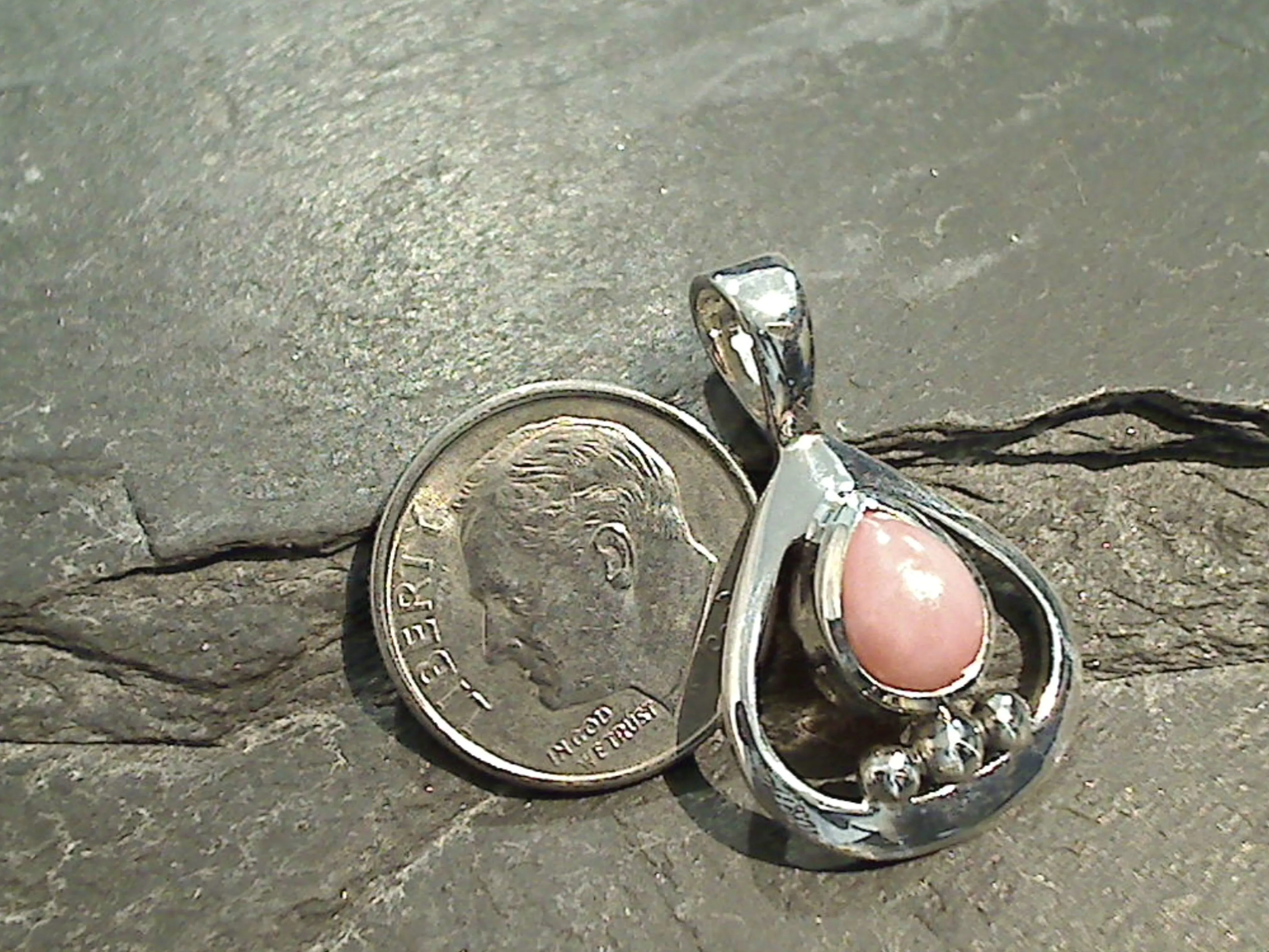 Pink Opal, Sterling Silver Small Pendant