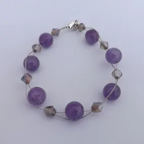 Purple Amethyst & Crystal Handmade Bead Bracelet