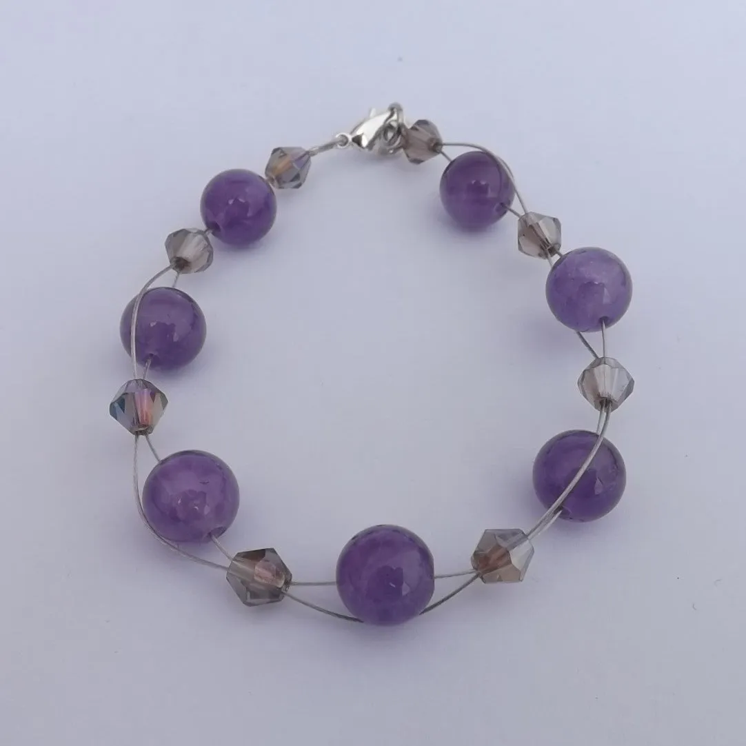 Purple Amethyst & Crystal Handmade Bead Bracelet