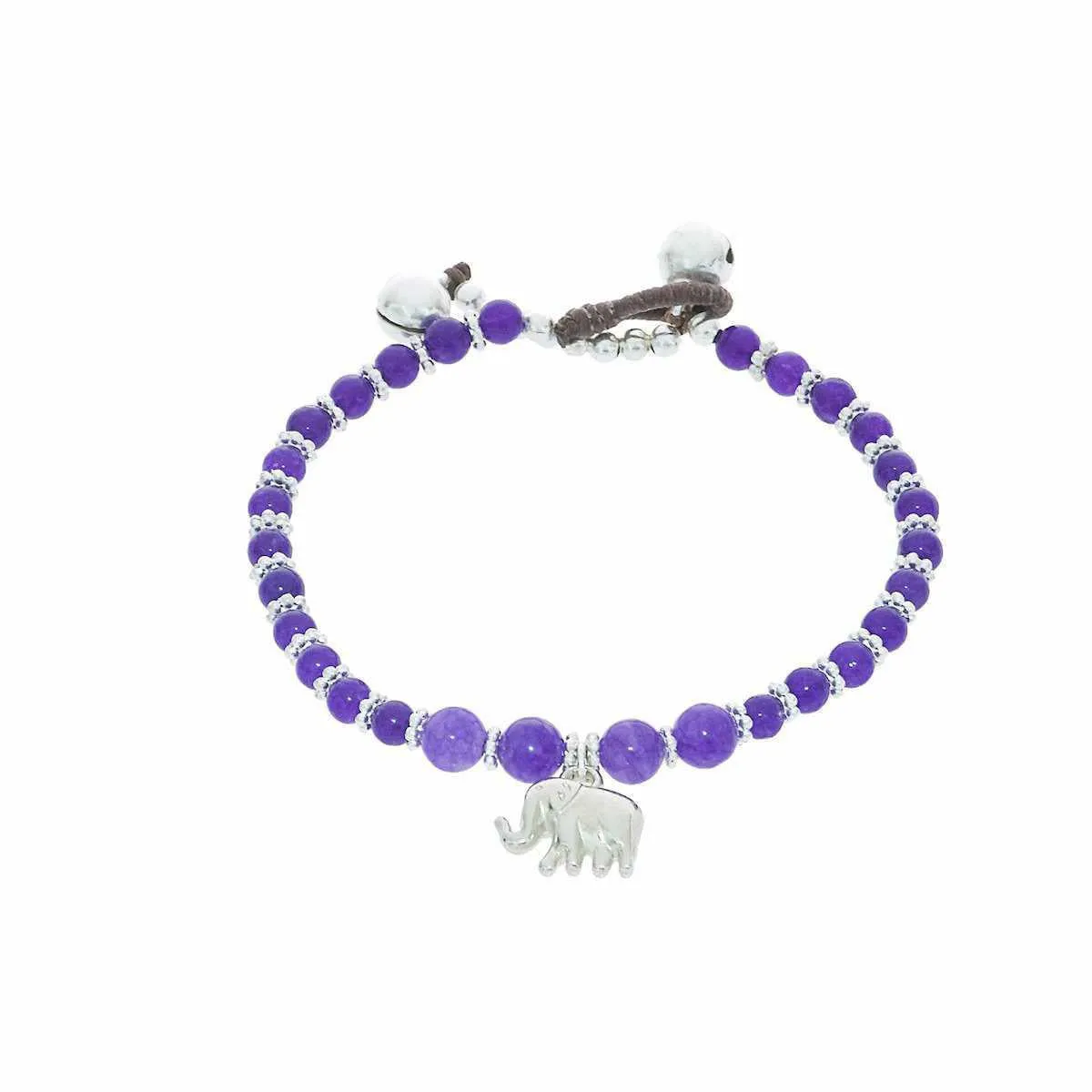Purple Amethyst Beads and Silver Bells Bracelet
