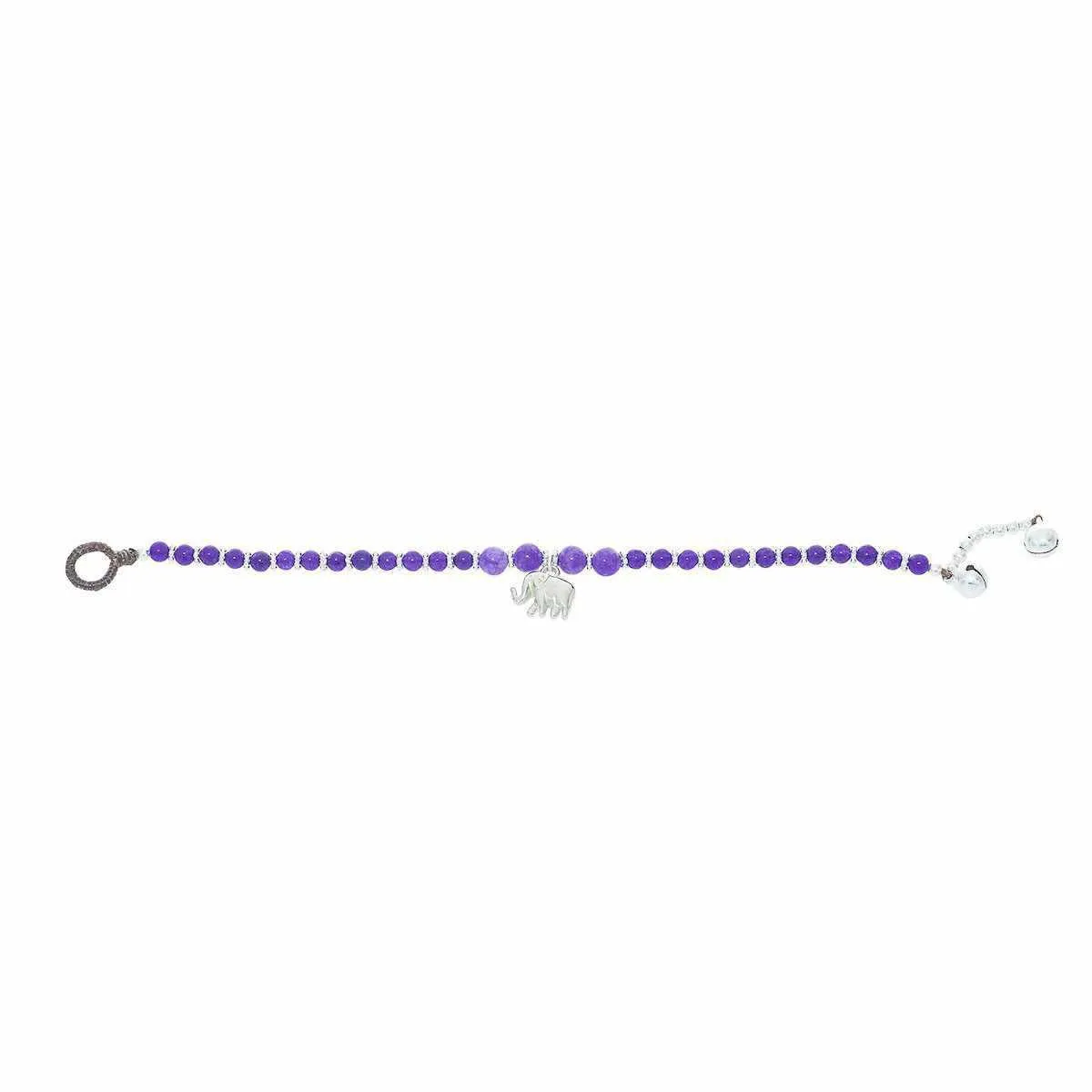 Purple Amethyst Beads and Silver Bells Bracelet