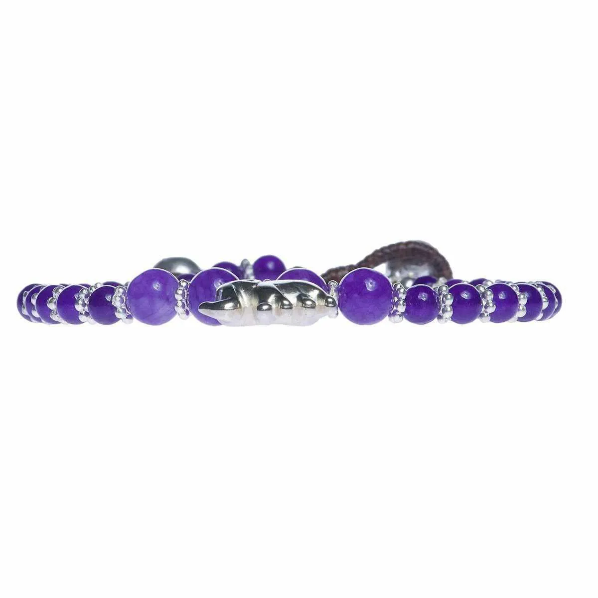 Purple Amethyst Beads and Silver Bells Bracelet
