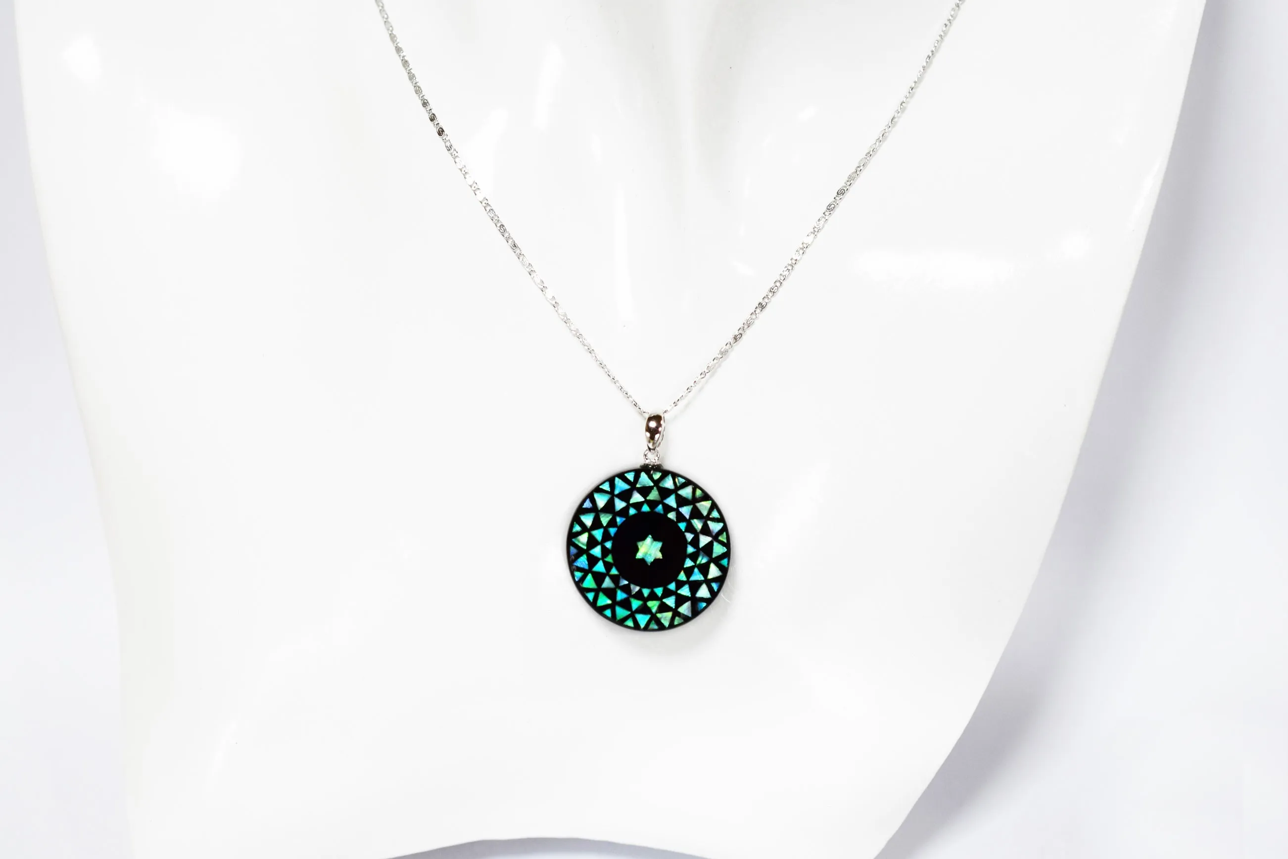 Raden Pendant Necklace - Geometry / Green Color / Small Size-, Japanese Lacquer Jewelry, Kyoto Jewelry