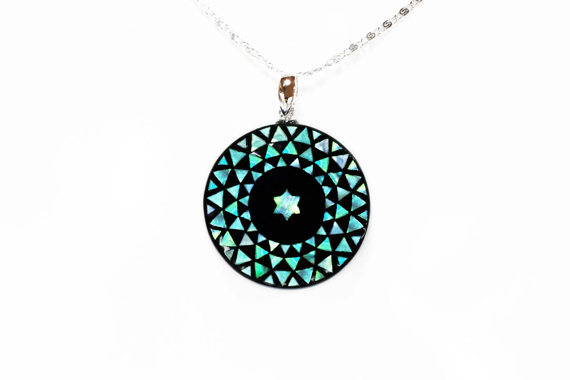 Raden Pendant Necklace - Geometry / Green Color / Small Size-, Japanese Lacquer Jewelry, Kyoto Jewelry