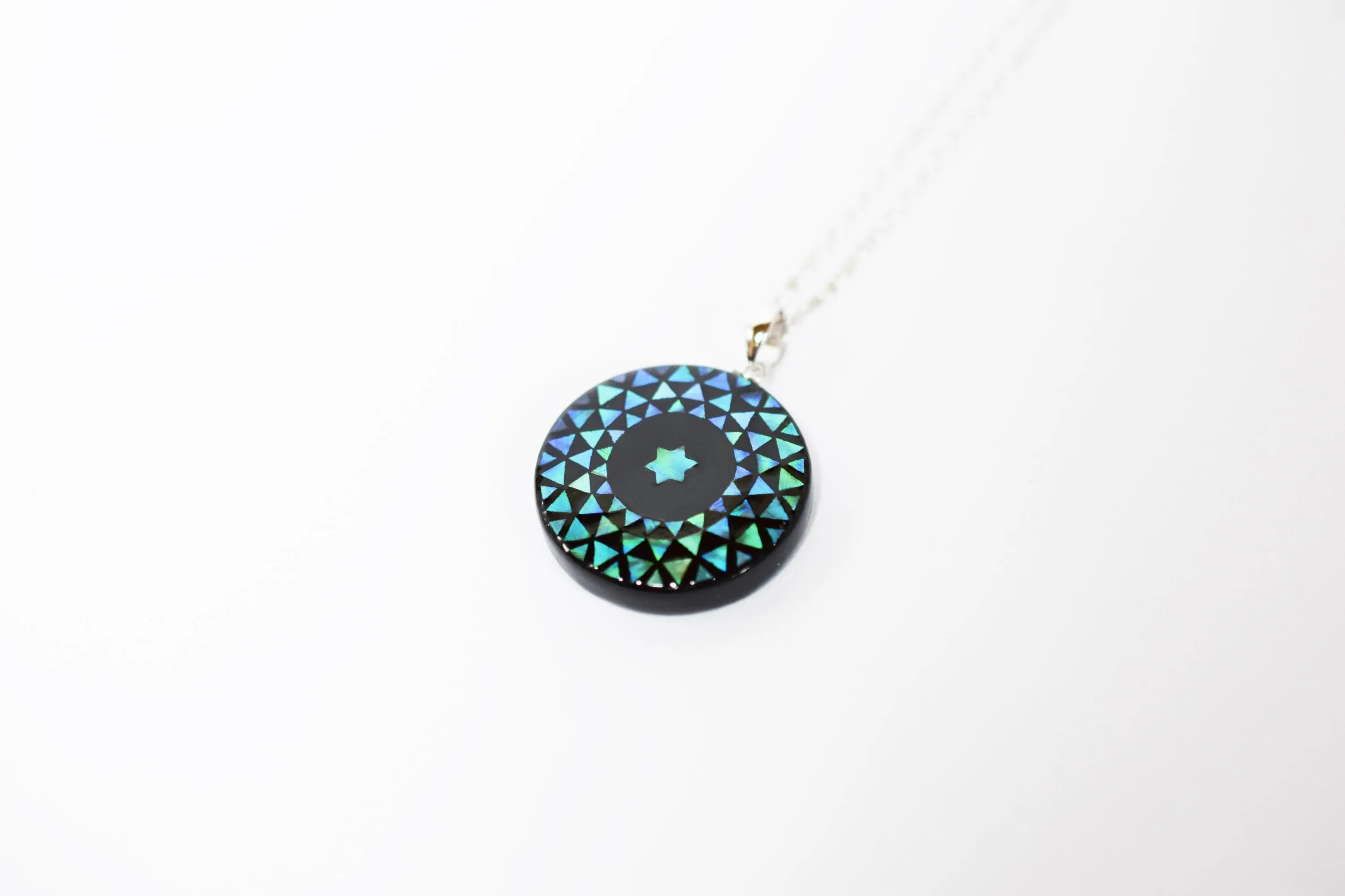 Raden Pendant Necklace - Geometry / Green Color / Small Size-, Japanese Lacquer Jewelry, Kyoto Jewelry